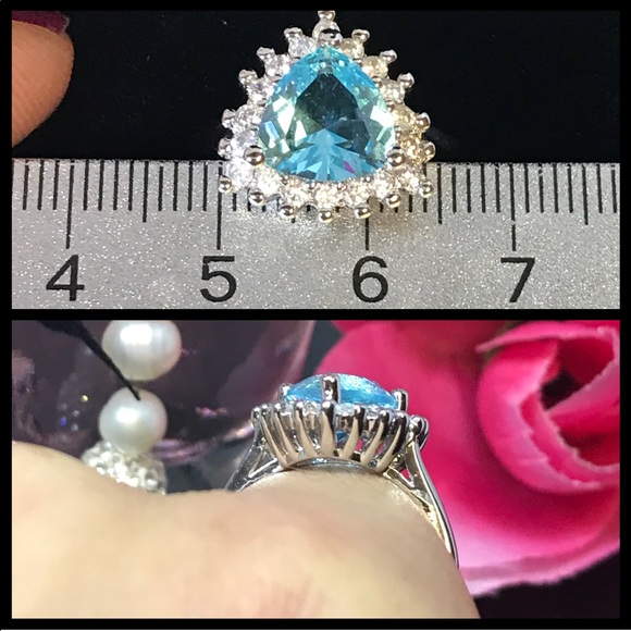 Lovely aquamarine and white sapphire ring - Picture 4 of 8